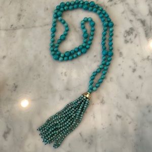 Turquoise beaded tassel necklace